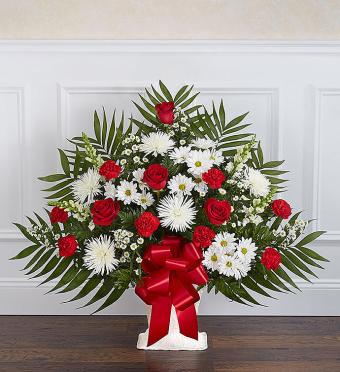 Heartfelt Tribute&trade; Floor Basket- Red &amp; White