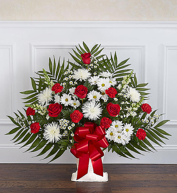 Heartfelt Tribute&trade; Floor Basket- Red &amp; White