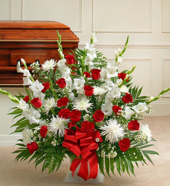 Tribute Red &amp; White Floor Basket Arrangement