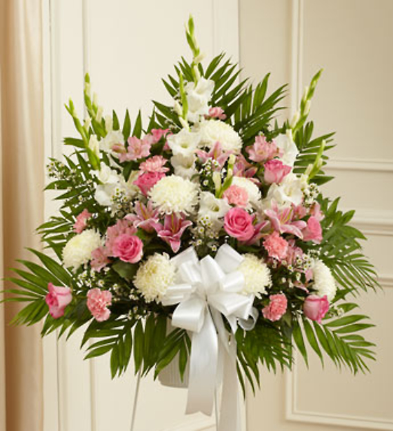 Heartfelt Sympathies Pink &amp; White Standing Basket