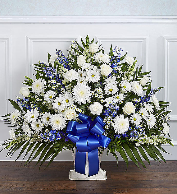 Heartfelt Tribute&trade; Floor Basket- Blue &amp; White