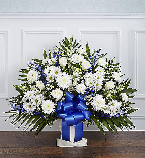 Heartfelt Tribute&trade; Floor Basket- Blue &amp; White