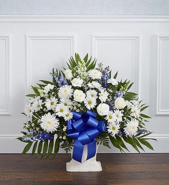 Heartfelt Tribute&trade; Floor Basket- Blue &amp; White