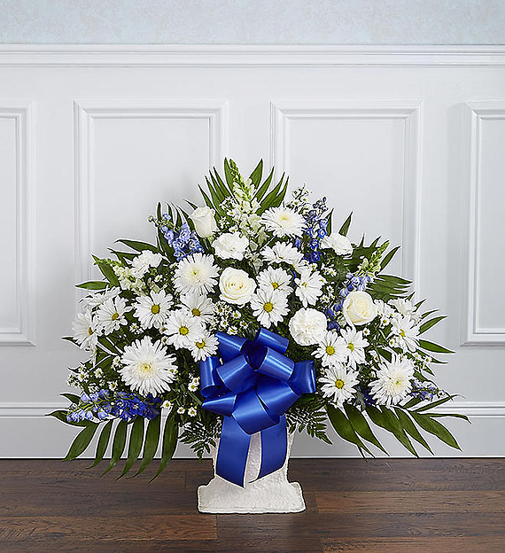 Heartfelt Tribute&trade; Floor Basket- Blue &amp; White