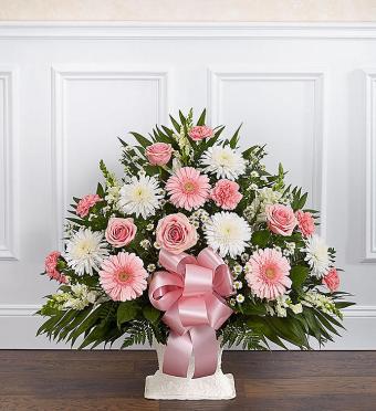 Heartfelt Tribute&trade; Floor Basket- Pink &amp; White