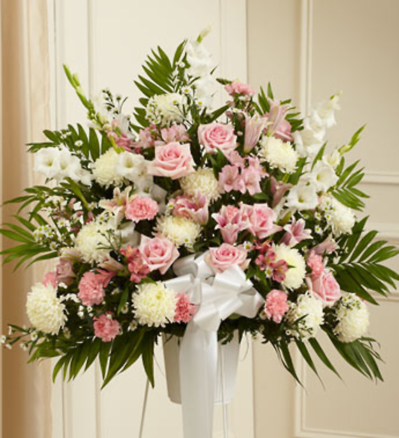 Heartfelt Sympathies Pink &amp; White Standing Basket