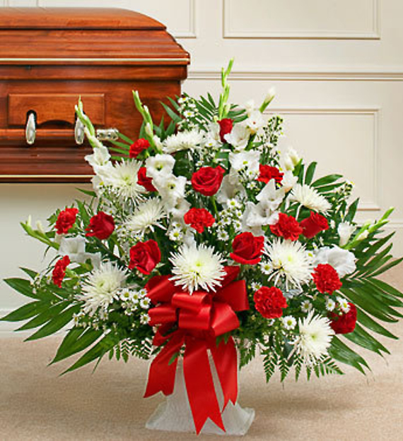 Tribute Red &amp; White Floor Basket Arrangement