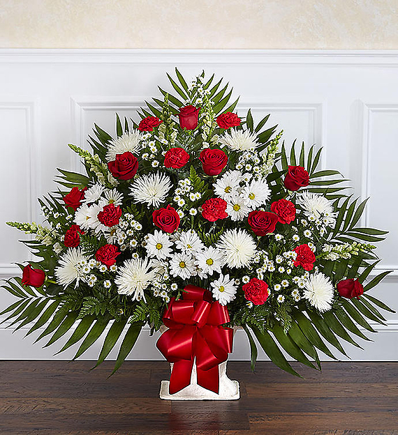 Heartfelt Tribute&trade; Floor Basket- Red &amp; White