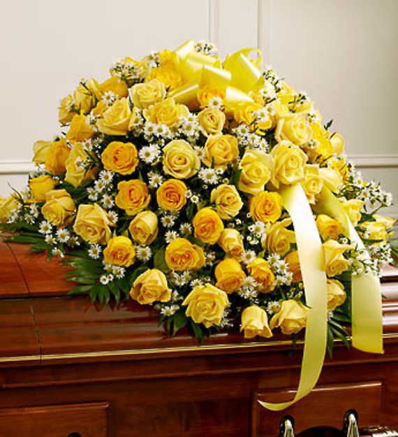 Cherished Memories Rose Half Casket Cover - Yellow