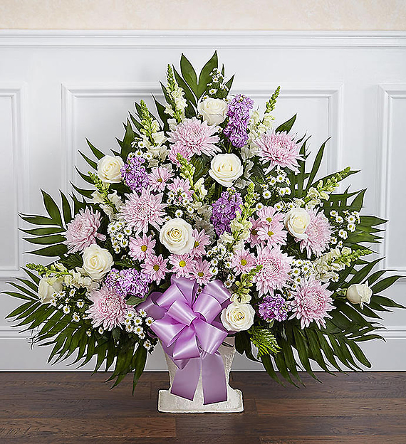 Heartfelt Tribute&trade; Floor Basket- Lavender &amp; White