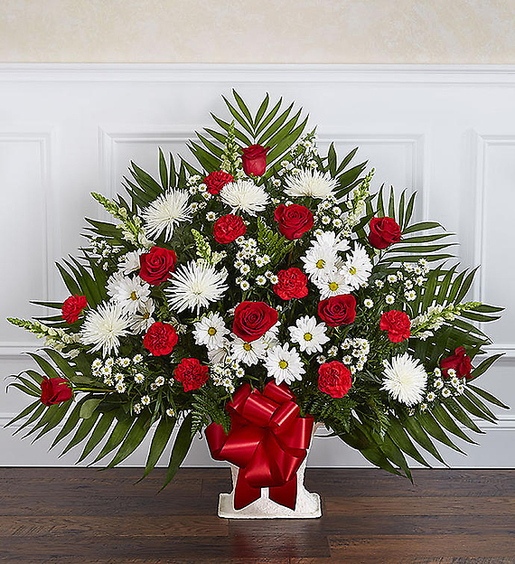 Heartfelt Tribute&trade; Floor Basket- Red &amp; White